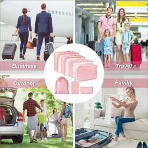 Lyrovo Nylon 7Pcs Travel Packing Cubes For Clothes Laundry Toiletry Cosmetics Luggage Makeup Pouch Accessories Organizer Bag (Beige)