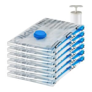Vacuum Compression Storage Bags with Hand Pump - 6-Pack (2 Jumbo, 2 Large, 2 Medium), Plastic, Transparent